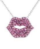 Sis By Simone I. Smith Pink Crystal Lips Pendant Necklace In Platinum Over Sterling Silver