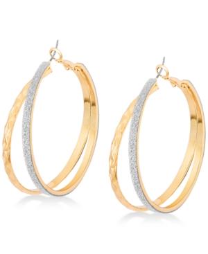 Guess Gold-tone & Silver-glitter Double Hoop Earrings