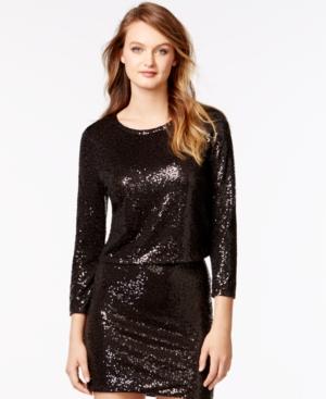 Kensie Three-quarter-sleeve Sequin Crop Top
