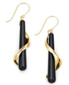 14k Gold Onyx Spiral Drop Earrings