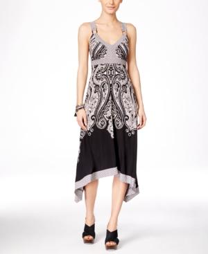 Inc International Concepts Petite Printed Cross-back Handkerchief-hem Dress, Only At Macy's
