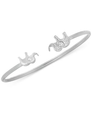 Diamond Elephant Open Cuff Bangle Bracelet (1/6 Ct. T.w.) In Sterling Silver