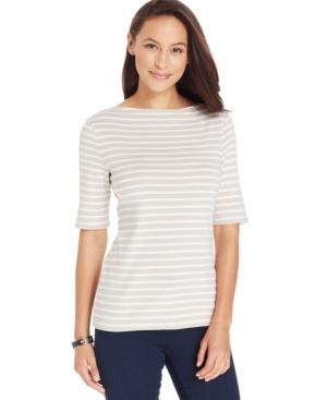 Charter Club Pima Elbow-sleeve Striped Top