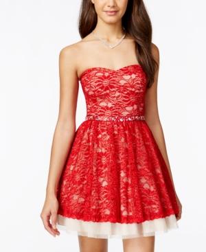 B Darlin Juniors' Strapless Glitter Lace Party Dress