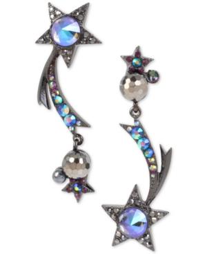 Betsey Johnson Hematite-tone Crystal & Bead Shooting Star Mismatch Drop Earrings