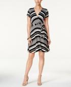 Monteau Petite Striped Faux-wrap Dress