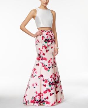 Xscape Two-piece Floral-print Mermaid Gown