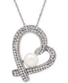 Cubic Zirconia (9/10 Ct. T.w.) And Freshwater Pearl (7mm) Pendant Necklace In Sterling Silver