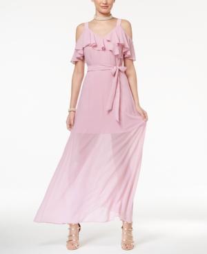 Disney Beauty And The Beast Juniors' Ruffled Cold-shoulder Maxi Dress