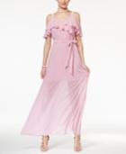 Disney Beauty And The Beast Juniors' Ruffled Cold-shoulder Maxi Dress