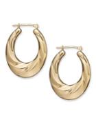 Signature Gold 14k Gold Earrings, Diamond Accent Oval Drape Hoop Earrings