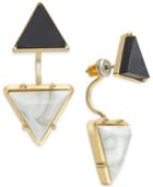 Gold-tone Black And White Triangle Front And Back Earrings