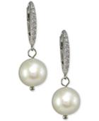 Giani Bernini Freshwater Pearl (9mm) & Cubic Zirconia Pave Drop Earrings In Sterling Silver, Only At Macy's