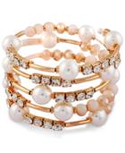 Say Yes To The Prom Gold-tone Crystal, Pink Stone & Imitation Pearl Coil Bracelet