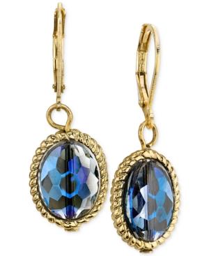 2028 Gold-tone Blue Crystal Drop Earrings