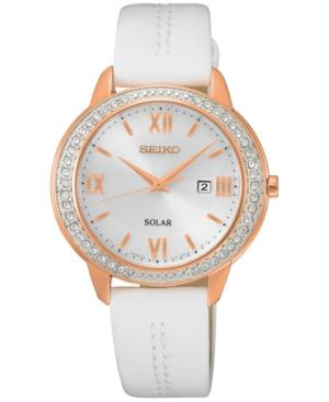 Seiko Women's Solar Recraft Series White Leather Strap Watch 32mm Sut248