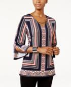 Jm Collection Petite Printed Embellished Hardware Tunic, Created For Macy's