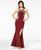 Speechless Juniors' Crystal-embellished Strappy-back Gown