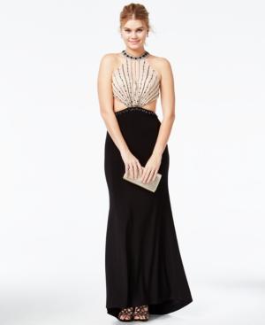 Jump Juniors' Beaded Open-back Cutout Gown