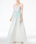 B Darlin Juniors' Strapless Lace Peplum Gown