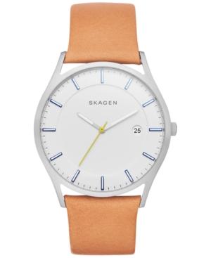 Skagen Men's Slim Holst Natural Leather Strap Watch 40mm Skw6282