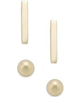Bar And Ball Stud Earring Set In 10k Gold