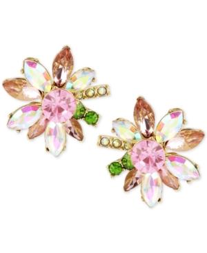 Betsey Johnson Gold-tone Multi-crystal Flower Stud Earrings