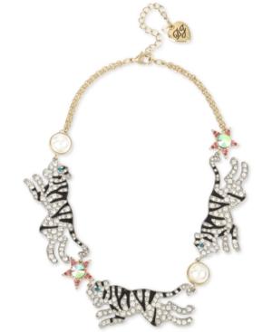 Betsey Johnson Two-tone Imitation Pearl Tiger Necklace, 16 + 3 Extender