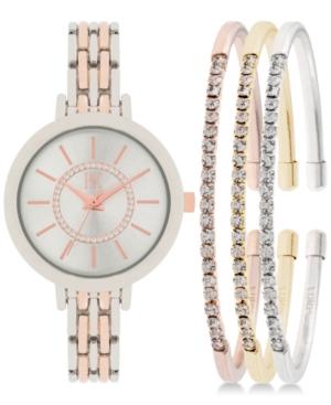 Inc International Concepts Women's Two-tone Bracelet Watch 34mm And Crystal Accented Bracelet Set In016srg
