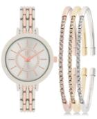 Inc International Concepts Women's Two-tone Bracelet Watch 34mm And Crystal Accented Bracelet Set In016srg