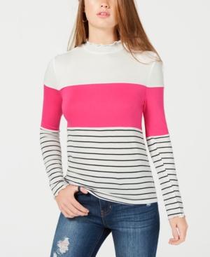 Hippie Rose Juniors' Mock-neck Striped Top