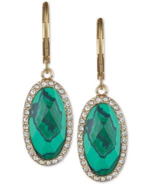 Lonna & Lilly Gold-tone Green Stone And Pave Oval Drop Earrings