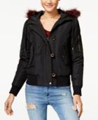 American Rag Juniors' Faux-fur-trim Bomber Jacket, Created For Macy's