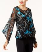 Alfani Jacquard Angel-sleeve Top, Created For Macy's