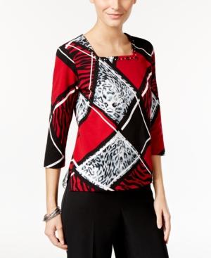 Alfred Dunner Petite Wrap It Up Embellished Printed Top