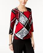 Alfred Dunner Petite Wrap It Up Embellished Printed Top