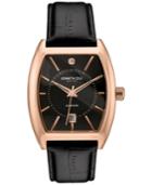 Kenneth Cole New York Men's Automatic Diamond Accent Black Leather Strap Watch 44x52mm 10030819