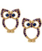 Betsey Johnson Gold-tone Blue Crystal Owl Stud Earrings