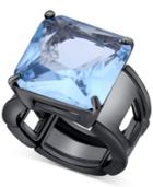 T Taharo Hematite-tone Blue Crystal Cocktail Stretch Ring