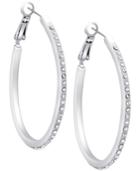 Guess Silver-tone Pave Oval Hoop Earrings