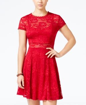 City Studios Juniors' Illusion Lace Fit & Flare Dress