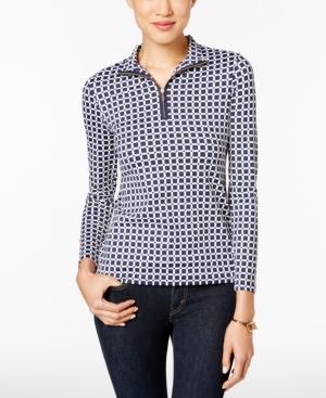 Charter Club Grid-print Mock-neck Top, Only At Macy's