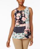 Charter Club Petite Printed Pleat-neck Top, Only At Macy's