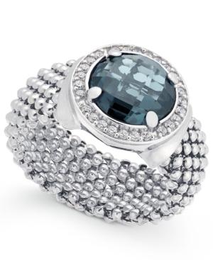 London Blue Topaz (4-1/5 Ct. T.w.) And Diamond (1/5 Ct. T.w.) Popcorn Mesh Ring In Sterling Silver