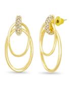Catherine Malandrino Women's White Rhinestone 2-layer Oval Yellow Gold-tone Hoop Earrings