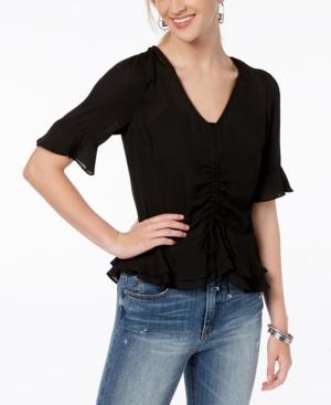 Bcx Juniors' Ruched Peplum Ruffle Blouse