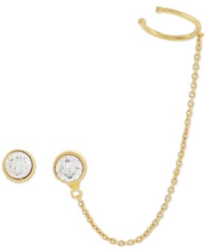 Vince Camuto Gold-tone Cubic Zirconia Stud Earrings With Chain Jacket
