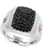 Effy Men's Black Sapphire Cluster Ring (1-3/8 Ct. T.w.) In Sterling Silver And 18k Rose Gold
