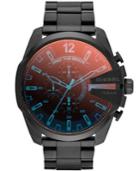 Diesel Men's Chronograph Iridescent Crystal Mega Chief Black Ion-plated Stainless Steel Bracelet Watch 59x51mm Dz4318
