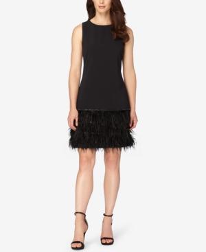 Tahari Asl Crepe Faux-feather Drop-waist Dress